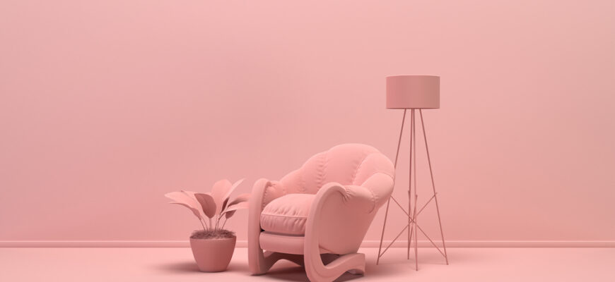 Interior,Room,In,Plain,Monochrome,Light,Pink,Color,With,Single